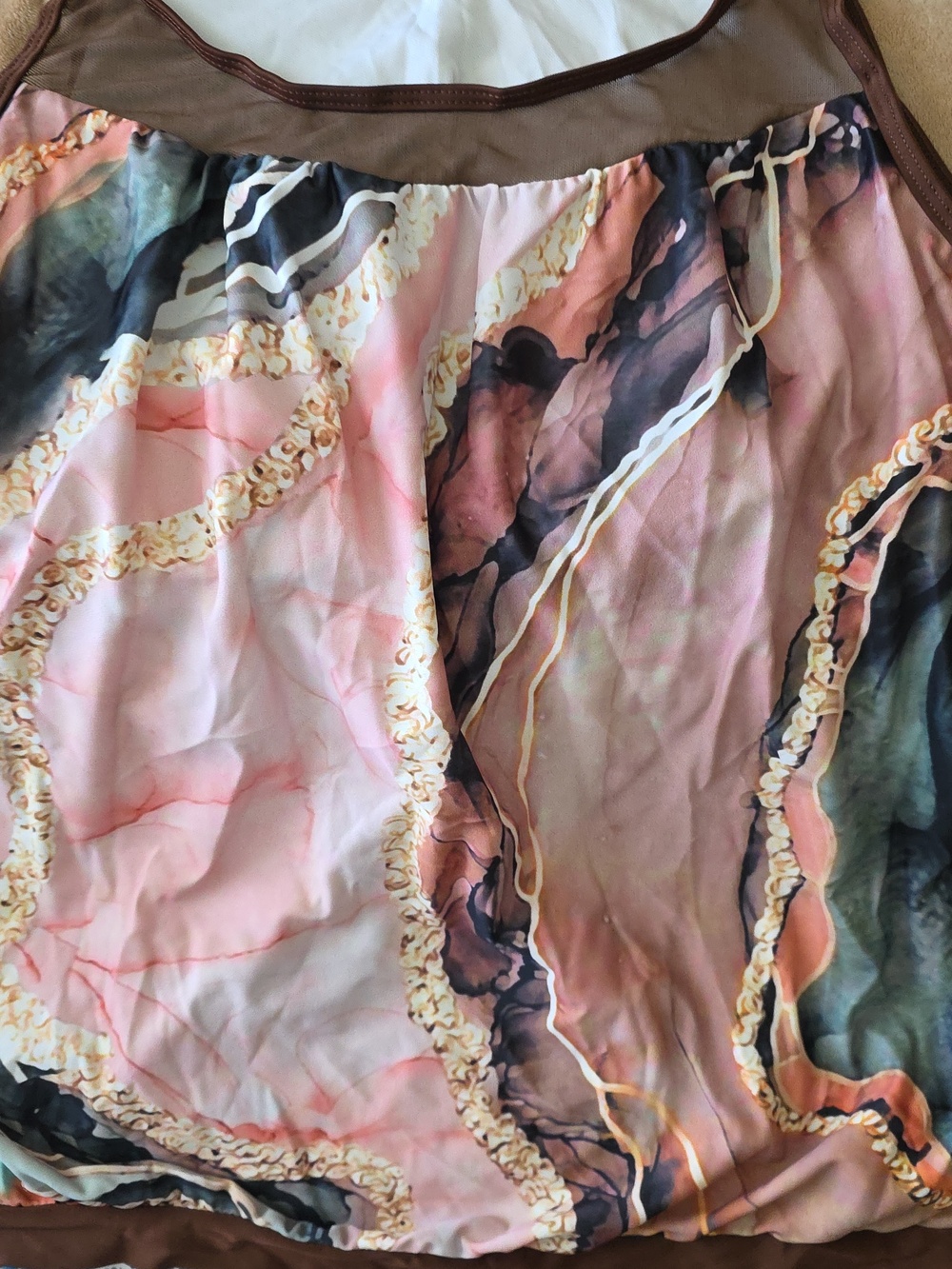 Modlily. Pink And Brown Marble Swimsuit with Brown Shorts. XL